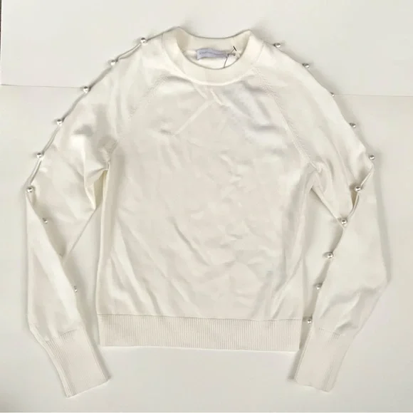 Jonathan Simkhai NWT Geneva Compact Ribbed Pearl Long Sleeve Ivory Top Size XS - Picture 3 of 10